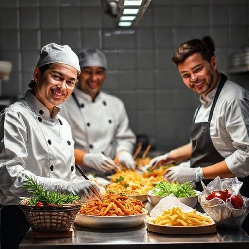 Elegantly composed monochrome still life of a chef's pristine, vintage-style kitchen tools – a well-worn wooden spoon, gleaming copper pot, and sharp chef's knife – on a dark, polished wooden surface.